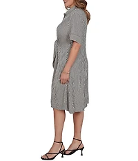 Ruby Rd. Plus Size Gauze Stripe Point Collar Short Sleeve Adjustable Tie Waist Midi Shirtdress