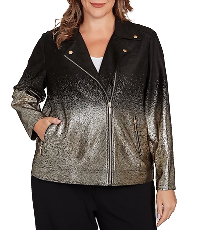 Ruby Rd. Plus Size Gold Ombre Foil Faux Vegan Suede Moto Jacket
