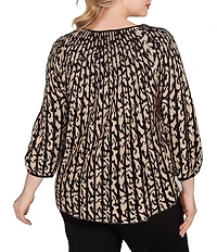 Ruby Rd. Plus Size Gored Jacquard Textured Animal Print Keyhole Neck 3/4 Sleeve Sweater