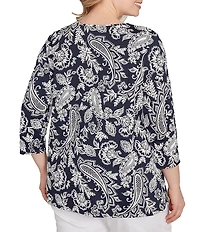 Ruby Rd. Plus Size Jacobean Print Scoop Neck 3/4 Sleeve Top