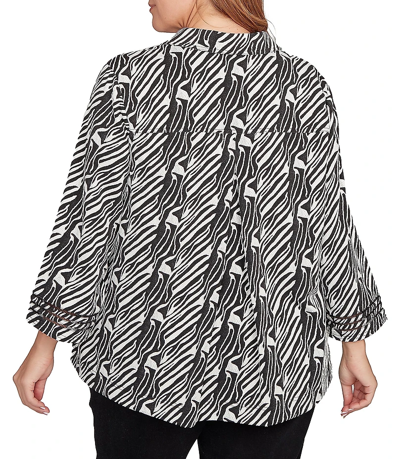Ruby Rd. Plus Size Jacquard Knit Zebra Point Collar Bracelet Sleeve Button-Front Swing Jacket