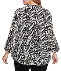 Ruby Rd. Plus Size Jacquard Knit Zebra Point Collar Bracelet Sleeve Button-Front Swing Jacket