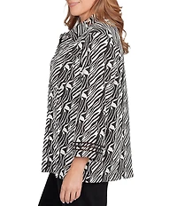 Ruby Rd. Plus Size Jacquard Knit Zebra Point Collar Bracelet Sleeve Button-Front Swing Jacket