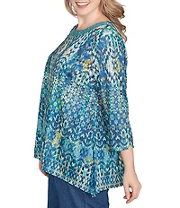 Ruby Rd. Plus Size Knit Crew Neck 3/4 Sleeve Kaleidoscope Top