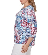 Ruby Rd. Plus Size Knit Medallion Floral Square Neck 3/4 Sleeve Top