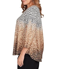 Ruby Rd. Plus Size Knit Ombre Animal Print Boat Neck 3/4 Sleeves Top