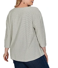 Ruby Rd. Plus Size Knit Stripe Boat Neck 3/4 Sleeve Top