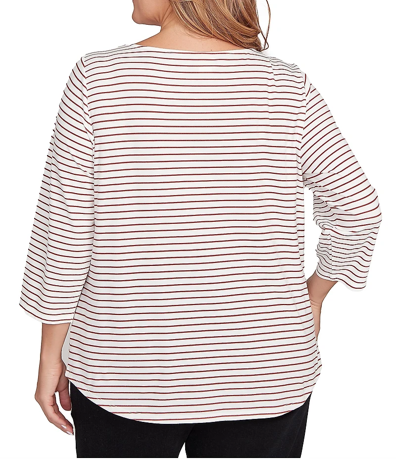 Ruby Rd. Plus Size Knit Stripe Floral Harvest Fall Graphic Top