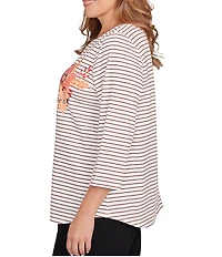 Ruby Rd. Plus Size Knit Stripe Floral Harvest Fall Graphic Top