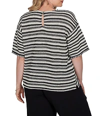 Ruby Rd. Plus Size Knit Stripe Scoop Neck Short Fringe Sleeve Tee