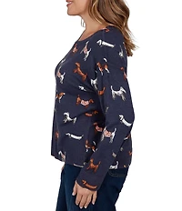 Ruby Rd. Plus Size Knit Tiny Dog Boat Neck Long Sleeve Sweater