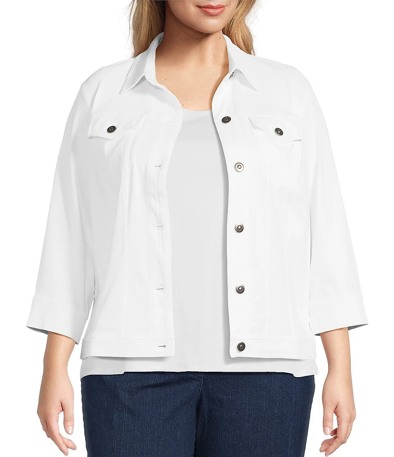 Ruby Rd. Plus Size Knit Twill Point Collar Long Sleeve Button-Front Jacket