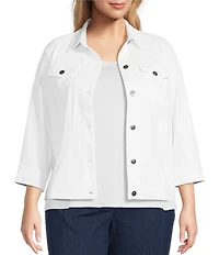 Ruby Rd. Plus Size Knit Twill Point Collar Long Sleeve Button-Front Jacket