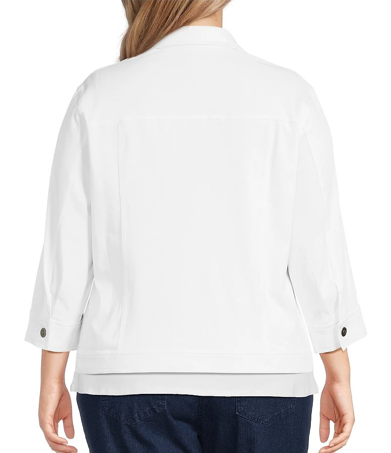 Ruby Rd. Plus Size Knit Twill Point Collar Long Sleeve Button-Front Jacket
