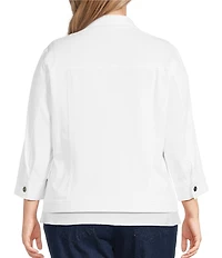 Ruby Rd. Plus Size Knit Twill Point Collar Long Sleeve Button-Front Jacket