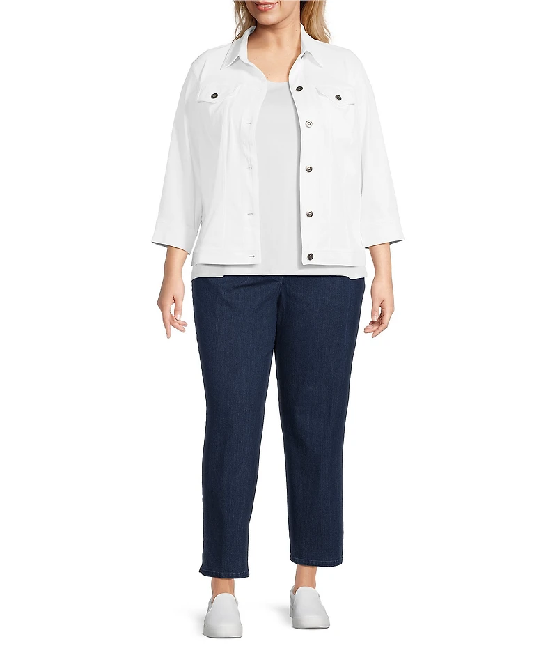 Ruby Rd. Plus Size Knit Twill Point Collar Long Sleeve Button-Front Jacket