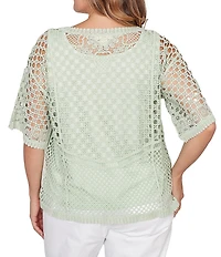 Ruby Rd. Plus Size Lace Layered Tonal Tank Open-Work Knit Sweater