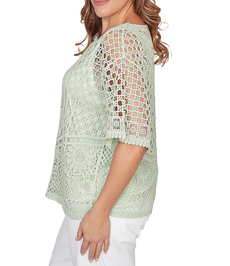 Ruby Rd. Plus Size Lace Layered Tonal Tank Open-Work Knit Sweater
