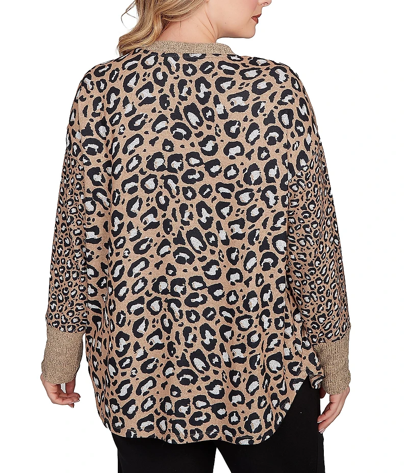 Ruby Rd. Plus Size Leopard Ribbed Crew Neck Long Sleeve Top