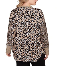 Ruby Rd. Plus Size Leopard Ribbed Crew Neck Long Sleeve Top