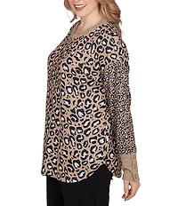 Ruby Rd. Plus Size Leopard Ribbed Crew Neck Long Sleeve Top