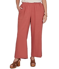Ruby Rd. Plus Size Lightweight Ramie Lace Trim Sideseam Detail Wide Leg Pull-On Pants