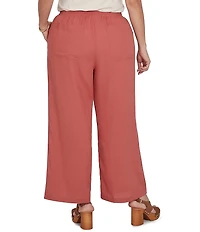 Ruby Rd. Plus Size Lightweight Ramie Lace Trim Sideseam Detail Wide Leg Pull-On Pants