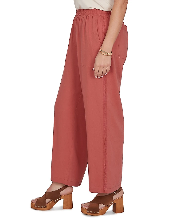 Ruby Rd. Plus Size Lightweight Ramie Lace Trim Sideseam Detail Wide Leg Pull-On Pants