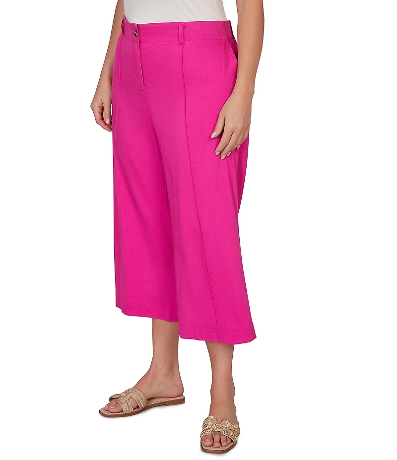Ruby Rd. Plus Size Linen Blend Pintuck Wide Leg Crop Pants
