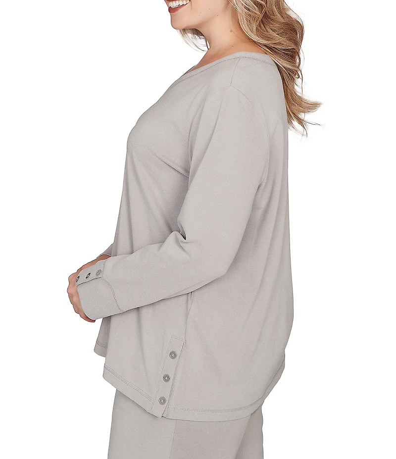 Ruby Rd. Plus Size Luxe Rib Knit V-Neck Long Sleeve Popover Top