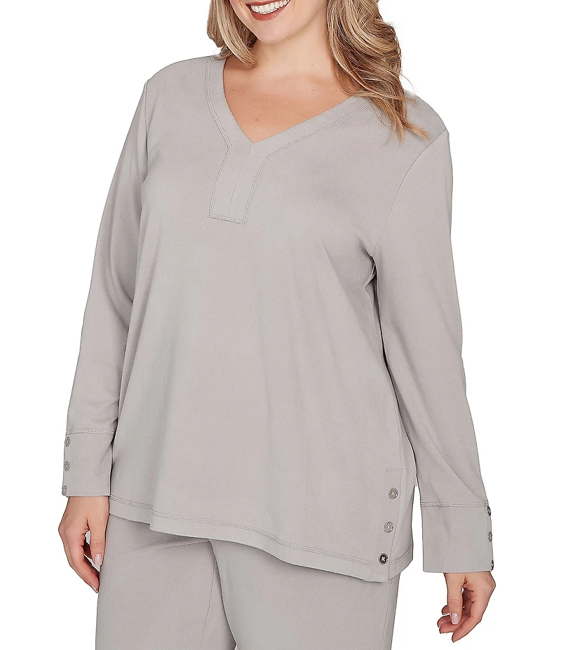 Ruby Rd. Plus Size Luxe Rib Knit V-Neck Long Sleeve Popover Top