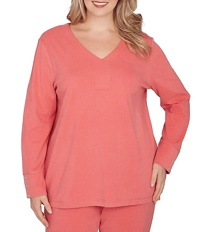 Ruby Rd. Plus Size Luxe Rib Knit V-Neck Long Sleeve Popover Top