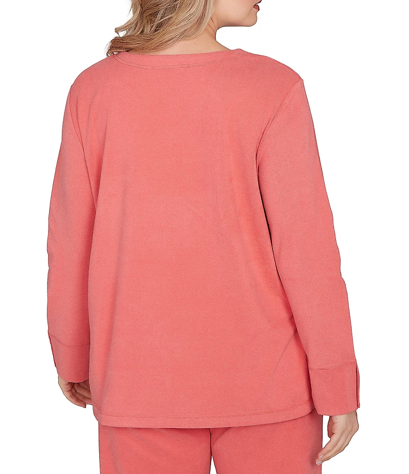 Ruby Rd. Plus Size Luxe Rib Knit V-Neck Long Sleeve Popover Top