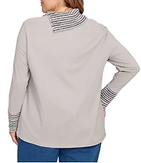 Ruby Rd. Plus Size Luxe Knit Ribbed Split Cowl Neck Long Sleeve Top