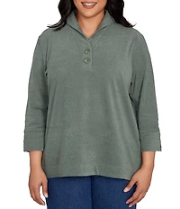 Ruby Rd. Plus Size Luxe Ribbed Knit Y-Neck 3/4 Sleeve Coordinating Top