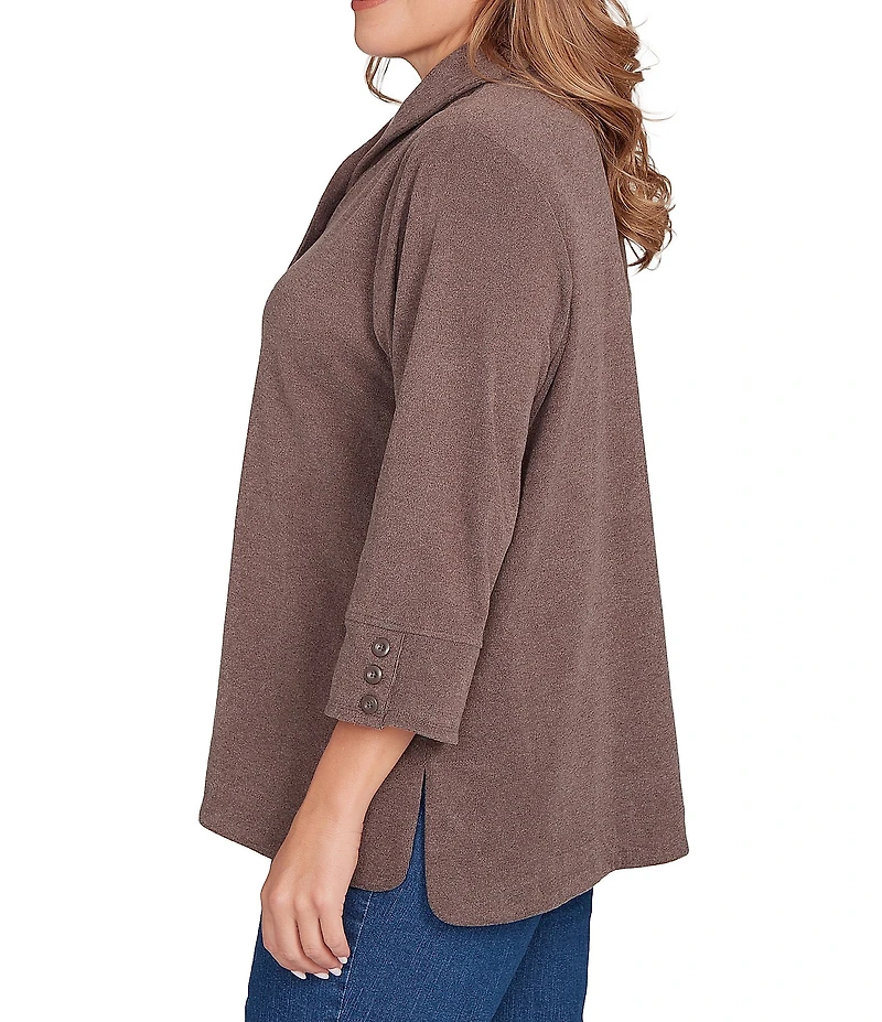 Ruby Rd. Plus Size Luxe Ribbed Knit Y-Neck 3/4 Sleeve Coordinating Top