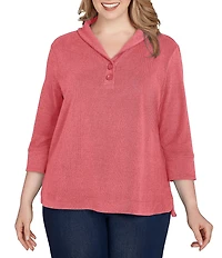 Ruby Rd. Plus Size Luxe Ribbed Knit Y-Neck 3/4 Sleeve Coordinating Top