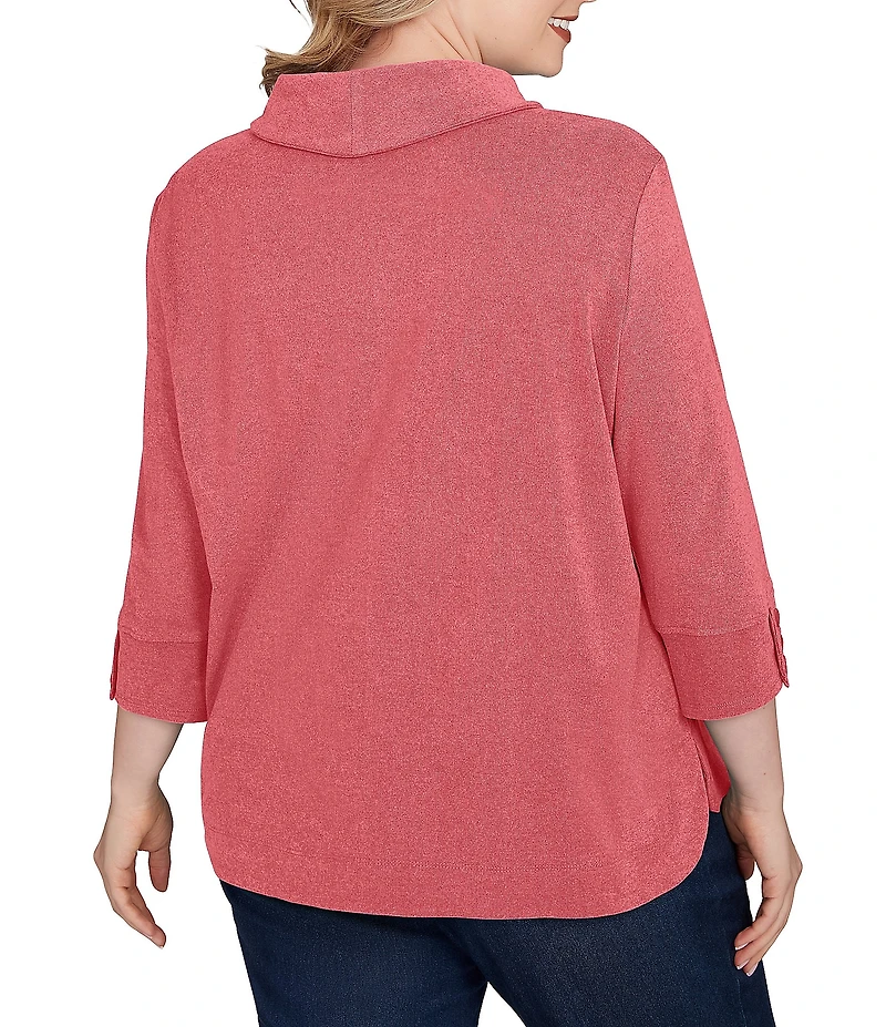 Ruby Rd. Plus Size Luxe Ribbed Knit Y-Neck 3/4 Sleeve Coordinating Top