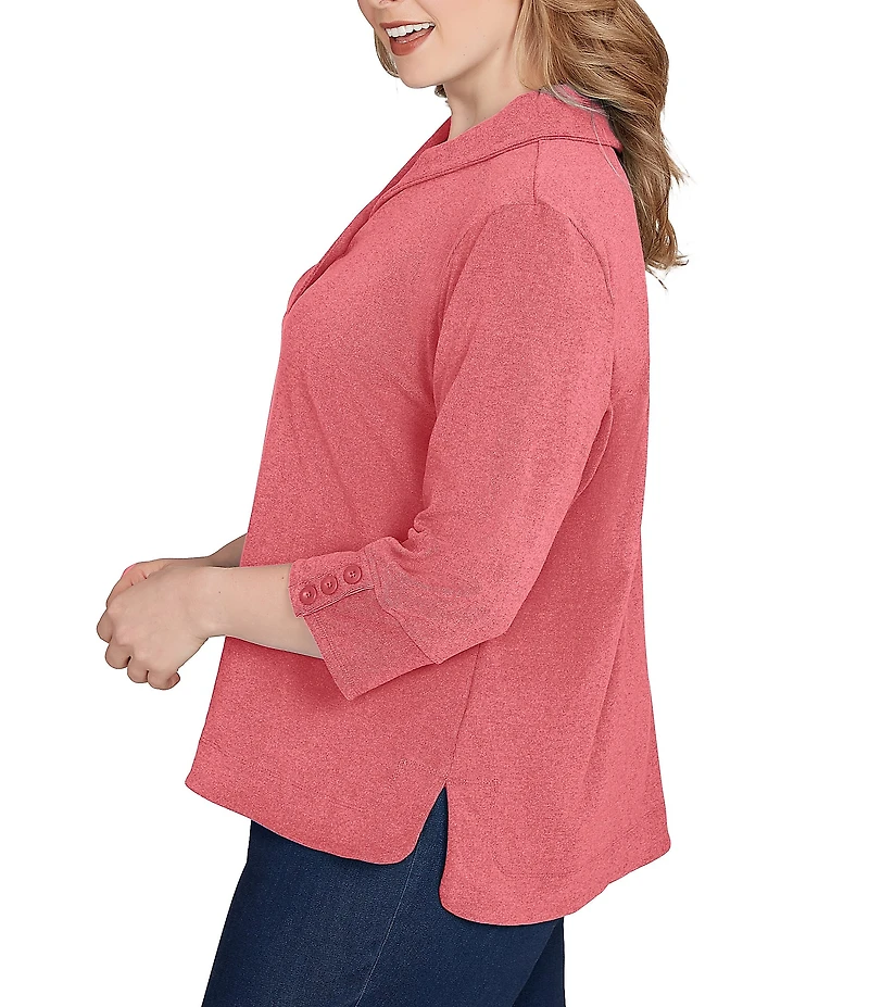 Ruby Rd. Plus Size Luxe Ribbed Knit Y-Neck 3/4 Sleeve Coordinating Top