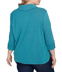 Ruby Rd. Plus Size Luxe Ribbed Knit Y-Neck 3/4 Sleeve Coordinating Top