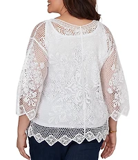 Ruby Rd. Plus Size Medallion Crochet Lace Scoop Neck 3/4 Sleeve Top