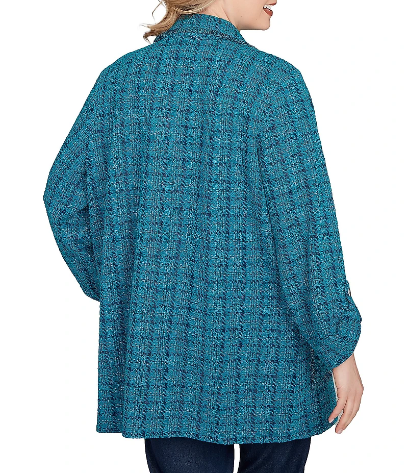 Ruby Rd. Plus Size Notch Lapel Collar Long Roll-Tab Sleeve Open-Front Tweed Jacket