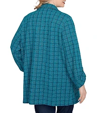 Ruby Rd. Plus Size Notch Lapel Collar Long Roll-Tab Sleeve Open-Front Tweed Jacket