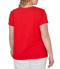 Ruby Rd. Plus Size Paisley Lace Accents Scoop Neck Short Sleeve Tee Top