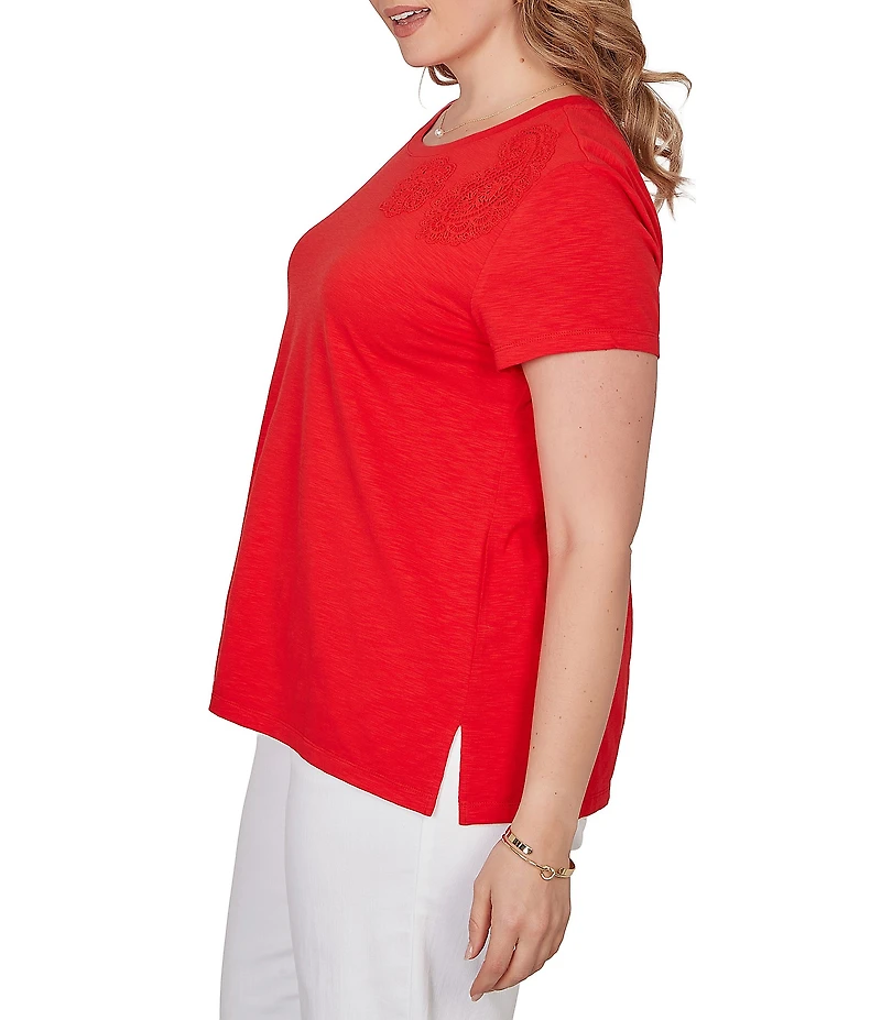 Ruby Rd. Plus Size Paisley Lace Accents Scoop Neck Short Sleeve Tee Top
