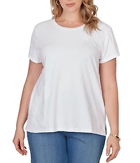 Ruby Rd. Plus Size Paisley Lace Accents Scoop Neck Short Sleeve Tee Top