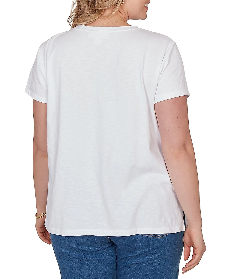 Ruby Rd. Plus Size Paisley Lace Accents Scoop Neck Short Sleeve Tee Top