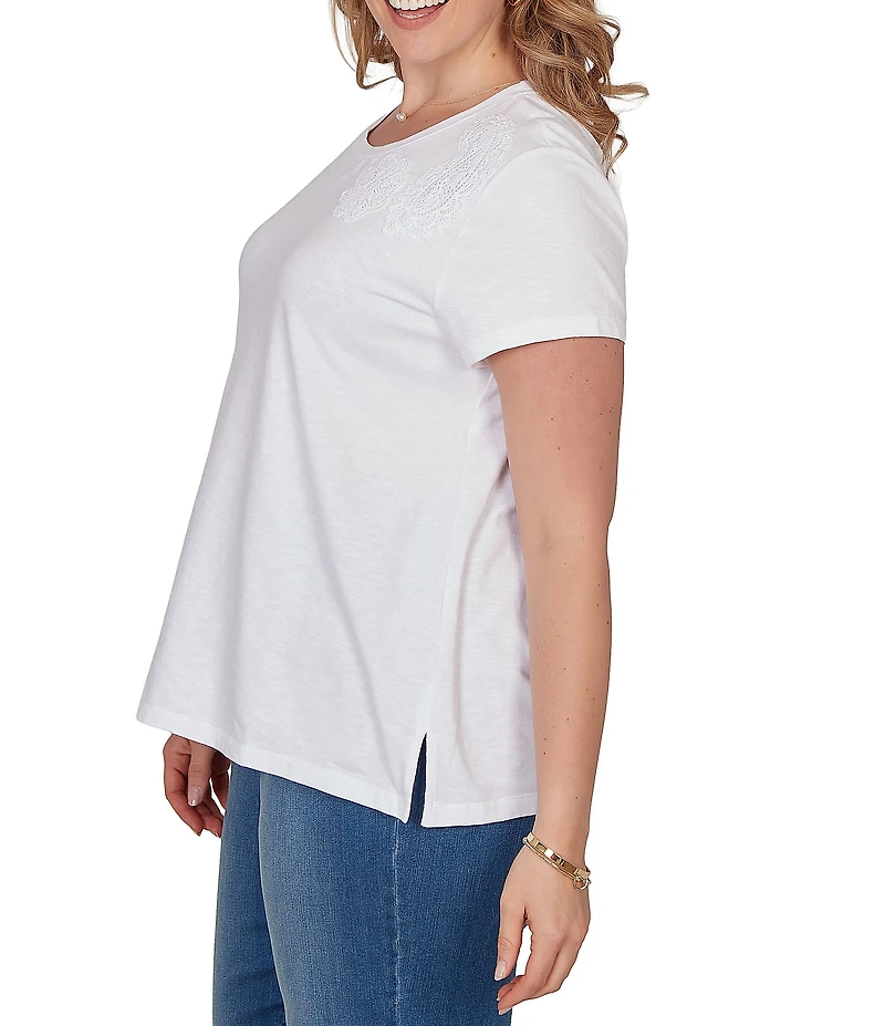 Ruby Rd. Plus Size Paisley Lace Accents Scoop Neck Short Sleeve Tee Top