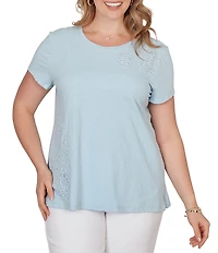 Ruby Rd. Plus Size Paisley Lace Accents Scoop Neck Short Sleeve Tee Top