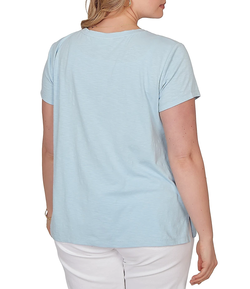 Ruby Rd. Plus Size Paisley Lace Accents Scoop Neck Short Sleeve Tee Top